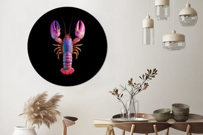 WallCircle - Wandcirkel - Muurcirkel - Kreeft - Paars - Roze - Zwart - Stippen - Lila - Aluminium - Dibond - 120x120 cm - Binnen en Buiten XXL
