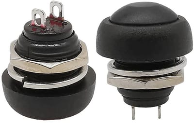 2x Ronde Drukknop 12mm DIY Schakelaar Zwart Niet-Momentane AC/DC