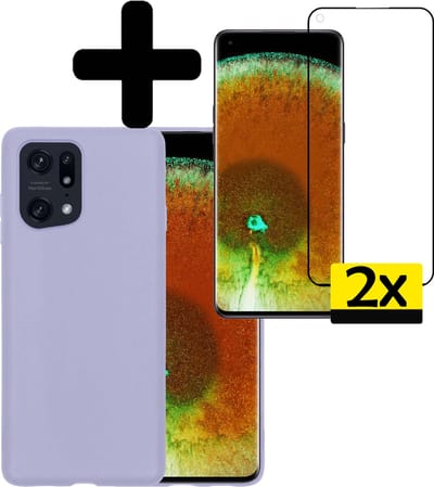 Hoesje - Met 2x Screenprotector - Geschikt voor OPPO Find X5 - Sterk & Shockproof - Back Cover - Siliconen Case - Telefoon Hoes - Telefoonhoesjes - Lila
