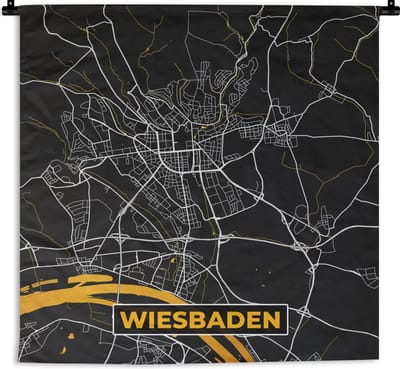 Wandkleed - Wanddoek - Wiesbaden - Duitsland - Kaart - Goud - Plattegrond - Stadskaart - 180x180 cm - Wandtapijt