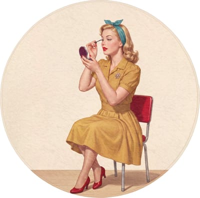 Badmat rond 70x70 cm - Antislip - Illustratie - Mascara - Vrouw - Geel - Badmatten voor badkamer - Badkamermat - Douchemat - Ronde badkamer mat