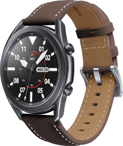 By Qubix - Premium Leather bandje 20mm - Donkerbruin - Geschikt voor Samsung Galaxy Watch 7 (40 & 44mm) - Galaxy Watch FE - Galaxy Watch 6 - Galaxy Watch 6 Pro - Galaxy Watch 5 - 5 Pro - Galaxy Watch 4 - 4 Classic - Active 2 - Watch 3 (41mm)