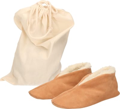 Beige Spaanse kinder sloffen/pantoffels van echt leer/suede maat 23 met handige opbergzak - Voor kinderen