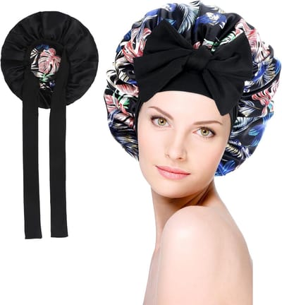 Omkeerbare Satijnen Slaapmuts met Bloemprint voor Dames - Dubbellaagse Haarcap met Bindband