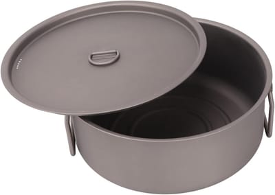 Titanium Pan - Lichtgewicht Kookgerei - Kamperen en Wandelen - Opklapbaar Handvat - Voor 3-5 Personen - Zilverkleurig