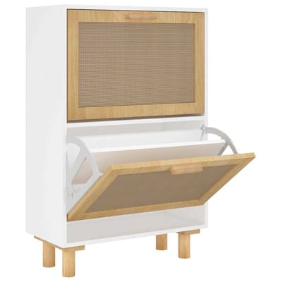 vidaXL - Schoenenkast - 52x25x80 - cm - bewerkt - hout - en - natuurlijk - rattan - wit