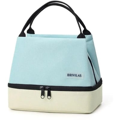 Sac à lunch à double couche de couleur contrastée Dopamine Pack de glace isolé Sac de pique-nique extérieur frais Sac d'isolation portable à main bleu clair