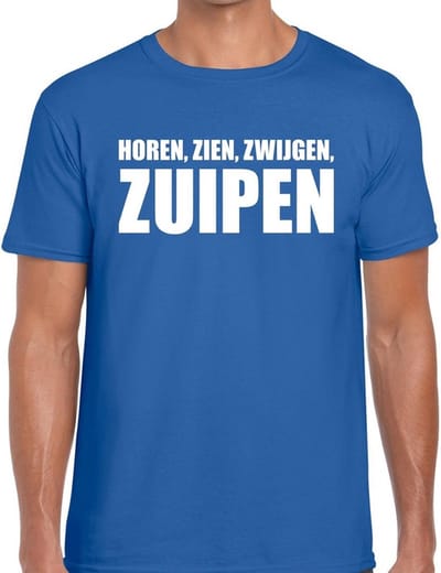 Horen zien zwijgen ZUIPEN heren shirt blauw - Heren feest t-shirts S