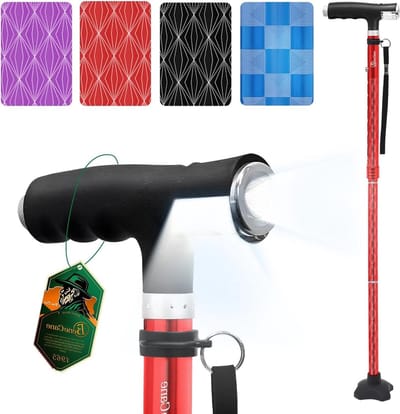 Wandelstok Opvouwbare met twee ledlampen- dames heren- in hoogte verstelbaar en licht van aluminium.
