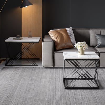 Wishdor 2-delige hoogglans marmerlook salontafelset – vierkante tafels 60×60×45 & 45×45×40, verstelbare pootjes max.30 kg