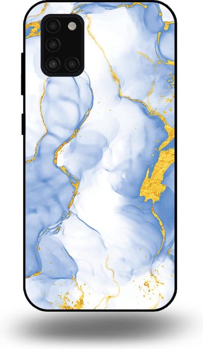 Smartphonica Telefoonhoesje Geschikt voor Samsung Galaxy A31 met Lichtblauw Goud Marmer Opdruk - TPU Backcover Case Lightblue Gold Marble Design geschikt voor Samsung Galaxy A31