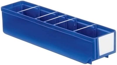 Stellingbak,magazijnbak, materiaalbak, onderdelenbak met de afmeting van 40 x 9,3 x 8,3 cm (LxBxH) verpakt per 15 stuks.