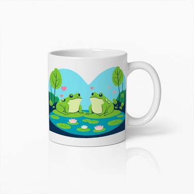 Romantische Kikker Koppel Hartvormige Keramische Koffiemok - Schattig Vijverontwerp Cadeau voor Dierenvrienden
