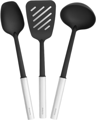 Brabantia Profile Opscheplepel, Bakspaan en Soeplepel, anti-aanbak, Set van 3 - Matt Steel