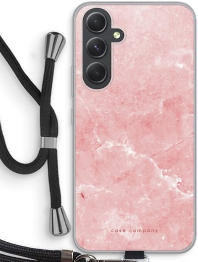 Case Company® - Hoesje met koord geschikt voor Samsung Galaxy A54 hoesje met Koord - Roze marmer - Telefoonhoesje met Zwart Koord - Bescherming aan alle Kanten en Over de Schermrand