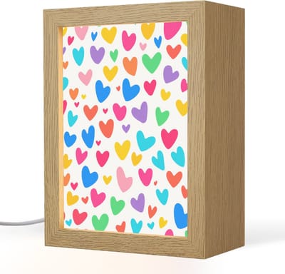 Nachtlampje 15x20 cm - Kinder lampje - Hartjes - Kleurrijk - Patroon - Levendig - Tafellamp kinderkamer - Slaapkamer lamp - Bedlamp kinderen - Kinderlampje stopcontact - Wandlamp babykamer - Nachtlampjes