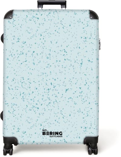 NoBoringSuitcases.com® - Koffer groot - Reiskoffer lichtgewicht - Terrazzo patroon veelkleurig blauw en groen - Rolkoffer met 4 wielen - Grote trolley XL - 98 liter bagage