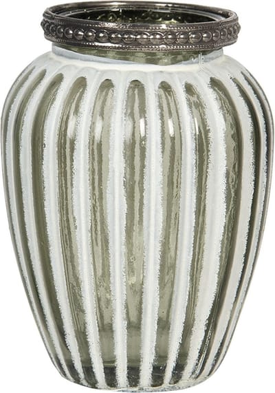 Clayre & Eef Theelichthouder Ø 8x11 cm Wit Glas