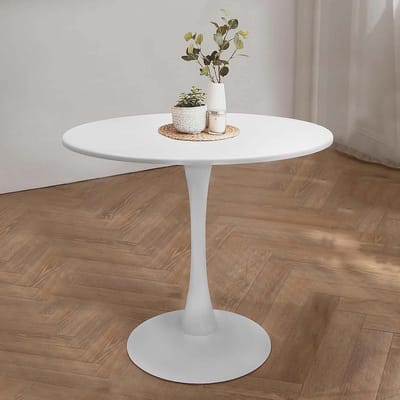 Ronde Eettafel - Pub Tafel - Gezellig Dineren - Stevige Metalen Basis - 80 cm Diameter - Wit