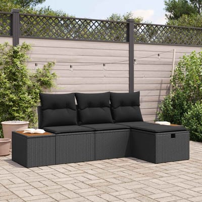 vidaXL - Tuinbank - Set - 4 - st - Zwart - poly - rattan