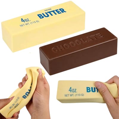 2-delige Anti-Stress Set - Realistische Boter & Chocolade Squishy - Ultra Soft Slow Rising Fidget Toy - Met Heerlijke Geuren - Sensory Toy voor Angstverlichting