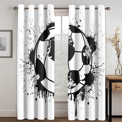 2 Panelen Graffiti Voetbal Sporten Gratis Verzending Raamgordijnen Voor Woonkamer Kinderkamer Badkamer Keuken Huisdecoratie W60H60(CM)x2pcs&Rod Pocket white