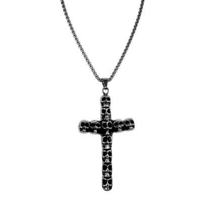 Ketting met Schedels Kruis Hanger, 60cm x 3mm Jasseron-ketting + Kruishanger, RVS - Heren