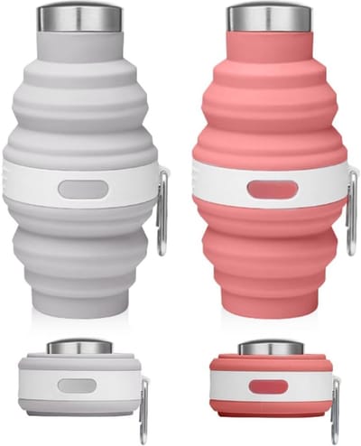 SnelShoppen - Pack van 2 Vouwbare Waterfles 500 ml - Lockable Siliconen Fles - BPA Vrij - Draagbaar en Vouwbaar voor Camping, Fietsen, Reizen en Sport