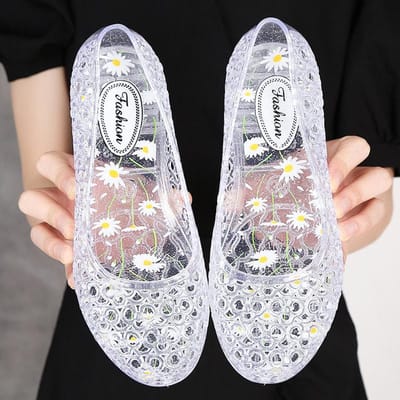 Sandales pour dames Sandales plates à paillettes pour dames Sandales de plage en gelée pour dames Chaussures pour femmes Sandales pour femmes Sandales plates transparentes 37 white