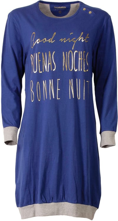 Irresistible Dames Nachthemd - Lange Mouwen - Ronde Hals - Blauw/Grijs - Maat XL