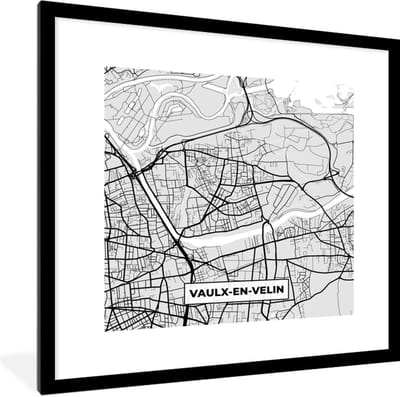 Fotolijst incl. Poster - Stadskaart - Frankrijk - Kaart - Vaulx-en-Velin - Plattegrond - 40x40 cm - Posterlijst