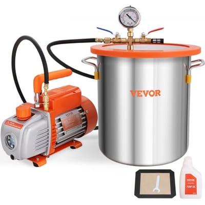 VEVOR vacuümpomp met 19L vacuümkamer 100L/min negatieve drukpomp 150W AC 220V/50HZ 1440RPM 5pa 250ml olie capaciteit HVAC vacuümapparatuur koeling vacuümpomp voor houtstabilisatie hars ontgassing