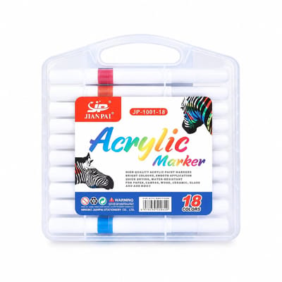 Acrylstiften - set van 18 - geschikt voor kleur over kleur zonder doorschijnen - waterbasis met kogelpunt - geschenkverpakking