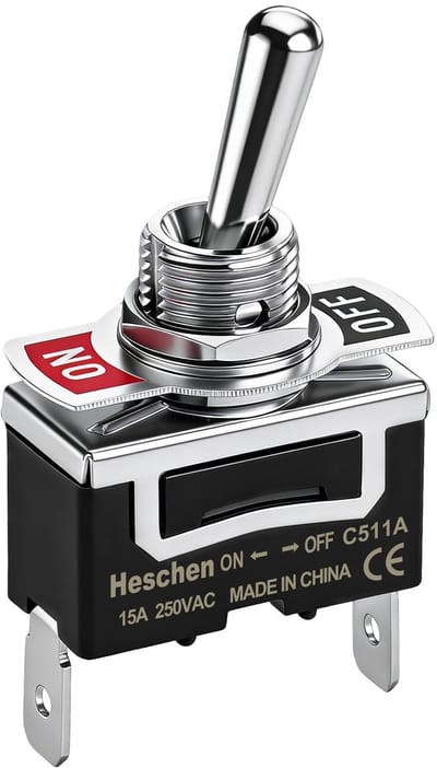 Allecto - Tuimelschakelaar - Metalen schakelaar - 15A 250VAC - Aan/Uit - Continu Licht - Compact ontwerp - Geschikt voor diverse toepassingen