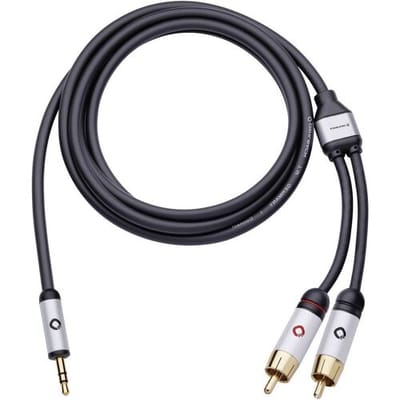 Cinch / Jackplug Audio Aansluitkabel [2x Cinch-stekker - 1x Jackplug male 3,5 mm] 1.50 m Zwart Vergulde steekcontacten Oehlbach I-CONNECT J-35/R