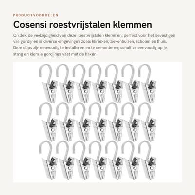 Dailygoods- Gordijnclips Roestvrij staal - Gordijnringen - Gordijnhaken metaal - Klemmen - Fotoclips - 100 Stuks
