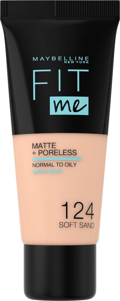 Maybelline New York - Fit Me Matte + Poreless Foundation - 124 Soft Sand - Medium Dekkende Foundation met Matte Finish voor de Normale tot Vette Huid - 30 ml