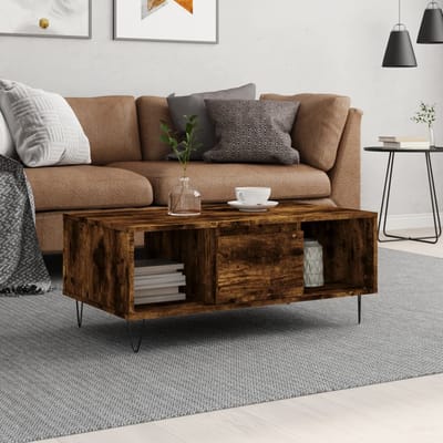 vidaXL - Salontafel - 90x50x36,5 - cm - bewerkt - hout - gerookt - eikenkleurig