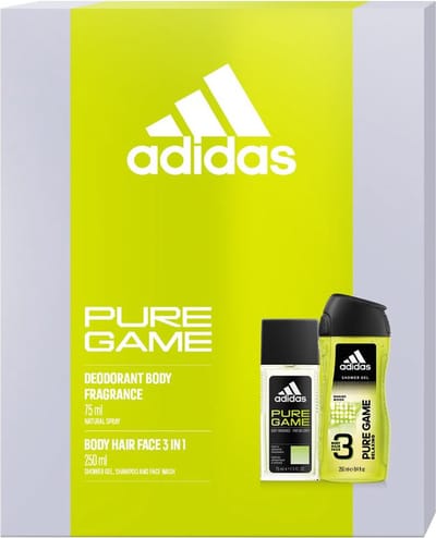 Adidas - Pure Game - 1x Deodorant Body Spray 75ml & 1x Body Hair Face 3 in 1 Douchegel 250ml - Geschenkset voor mannen