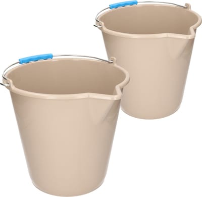 Kunststof emmers set van 9 en 12 liter inhoud met schenktuit taupe - Huishoud/schoonmaak