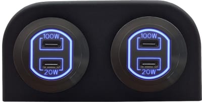 ProRide 12-24V USB C Autolader 2 Poorten Opbouw - 100W+20W - Tweevoudig Paneel - Blauw - 2 Stuks