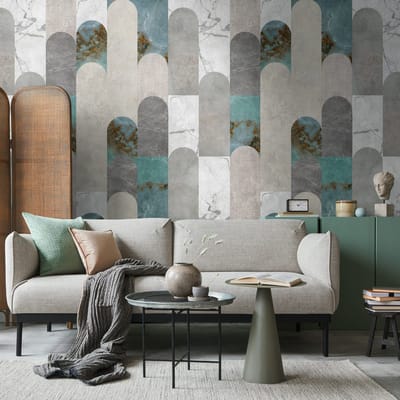 Fotobehang Profhome 398341-GU vliesbehang hardvinyl warmdruk in reliëf glad in marmerlook mat grijs blauw wit 1,59 m x 2,8 m