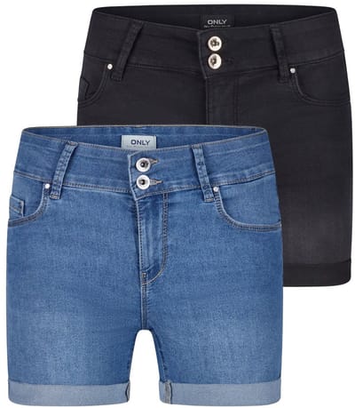Only Dames Short Broeken ONLCarmen 2 Pack skinny Fit Zwart Volwassenen Jeans shorts dames - Spijkerbroek kort dames