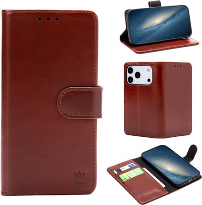 Casemania Echt Leren Hoesje Geschikt voor Apple iPhone 17 Pro - Chestnut Brown - Leer Book Cover - Portemonnee Telefoonhoesje met Pasjeshouder