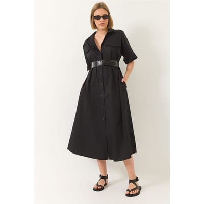 Midi-jurk met shirtkraag en knoopsluiting