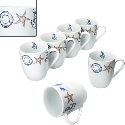 MamboCat Set van 6 NEPTUN porseleinen koffiemokken voor 6 personen