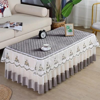 Housse de table à carreaux épaisse antidérapante, bordure en dentelle brodée, jupe, ourlet, nappe en peluche, rectangulaire, housse anti-poussière pour table à thé 50x100x40cm 1pcs