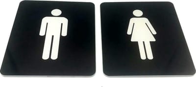 Deurbordje set van 2 voor toilet heren / dames icoon - 12 x 10 cm (incl. dubbelzijdige tape) - zwart / wit | Geborstelde RVS-look toplaag | Gratis Verzending