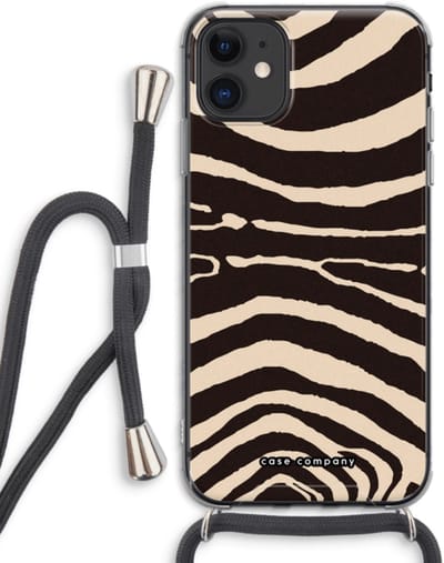 Case Company® - Hoesje met koord geschikt voor iPhone 11 hoesje met Koord - Arizona Zebra - Telefoonhoesje met Zwart Koord - Bescherming aan alle Kanten en Over de Schermrand