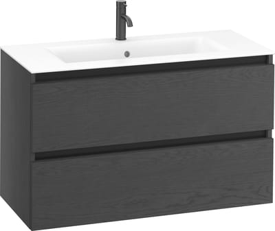 Saqu Gaia badmeubel incl. mat witte keramische wastafel 100x46x61cm gebrand zwart – zwarte greeplijst